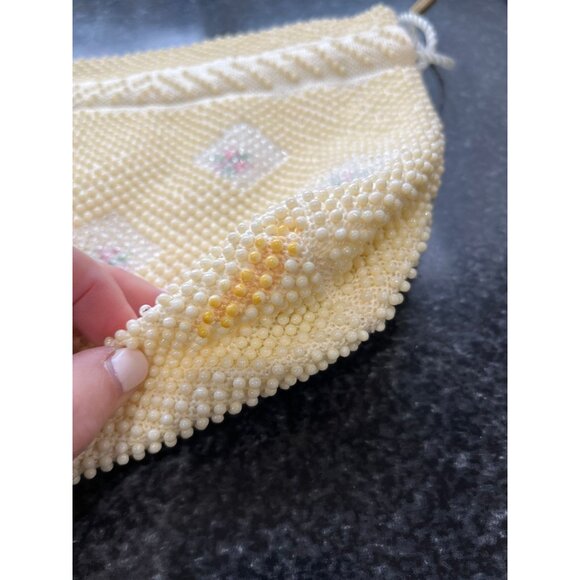 Vtg 1950's Candy Dot Beaded Drawstring Handbag Beige & Clear Colored Bakelite - Picture 7 of 9